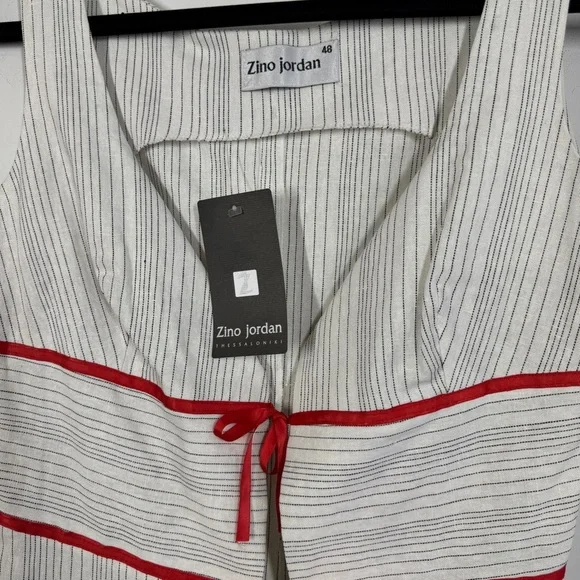 Zino Jordan White Pinstripe Linen Vest Red Tie Detail Size 48 EU Chic Top - Picture 3 of 10